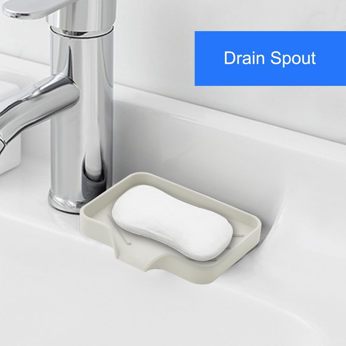 Sponge Holder with Drain Spout, Silicone Sponge Tray for Kitchen Sink, Rubber Soap Dish for Shower