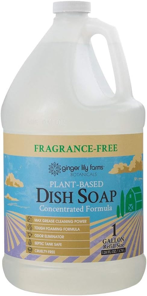 Ginger Lily Farms Botanicals Plant-Based Liquid Dish Soap, Concentrated Formula with Max Grease