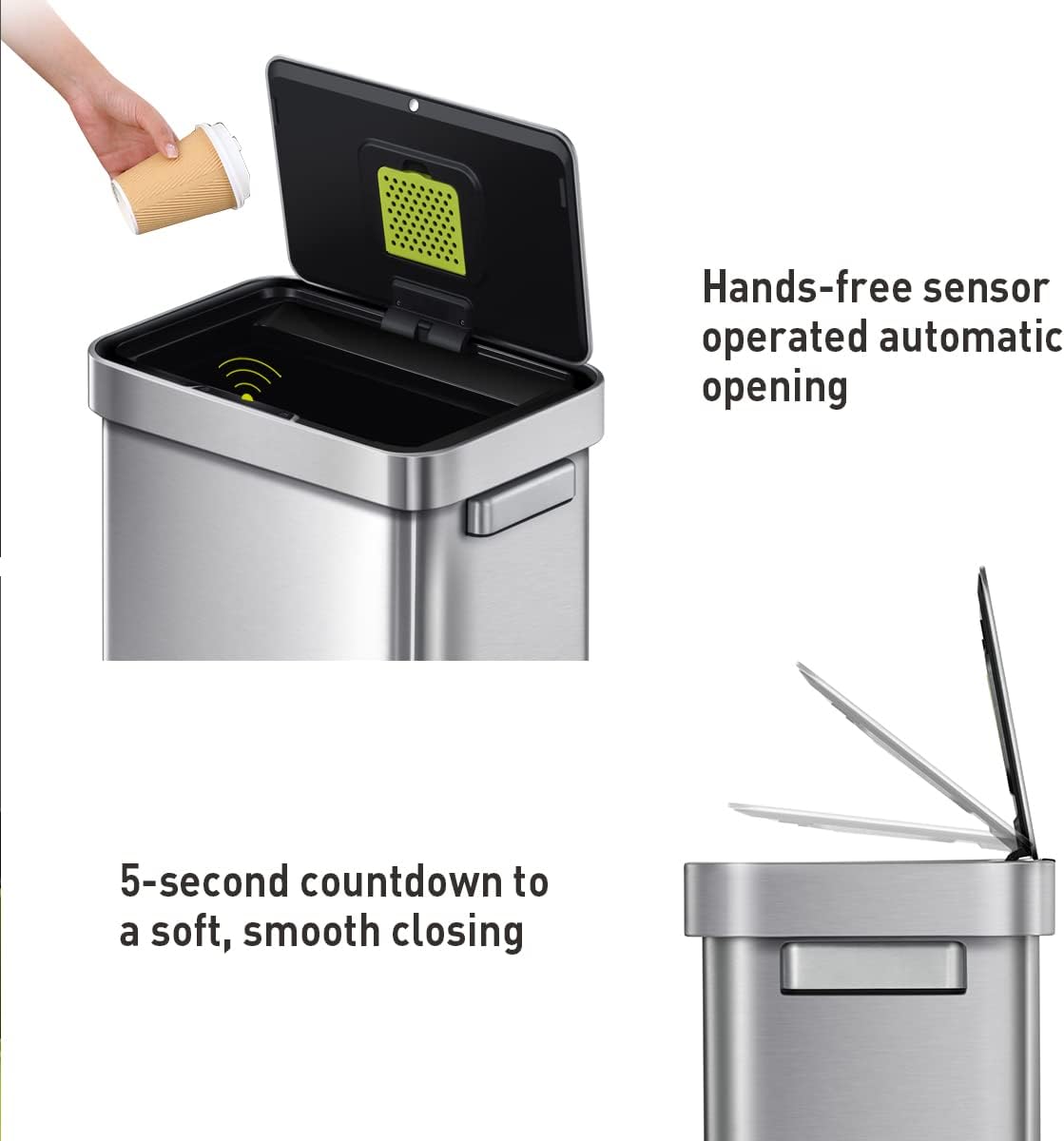 EKO Deluxe Mirage-T 50 Liter / 13.2 Gallon Touchless Rectangular Motion Sensor Trash Can, Matte