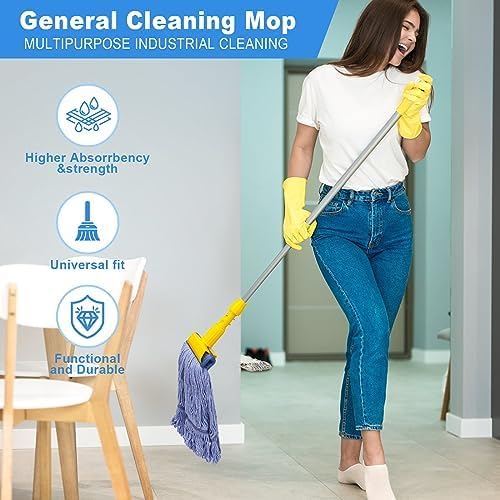 Pack of 6 Heavy Duty Commercial Looped End Cotton Mop,String Cotton Mop Refill Heads for