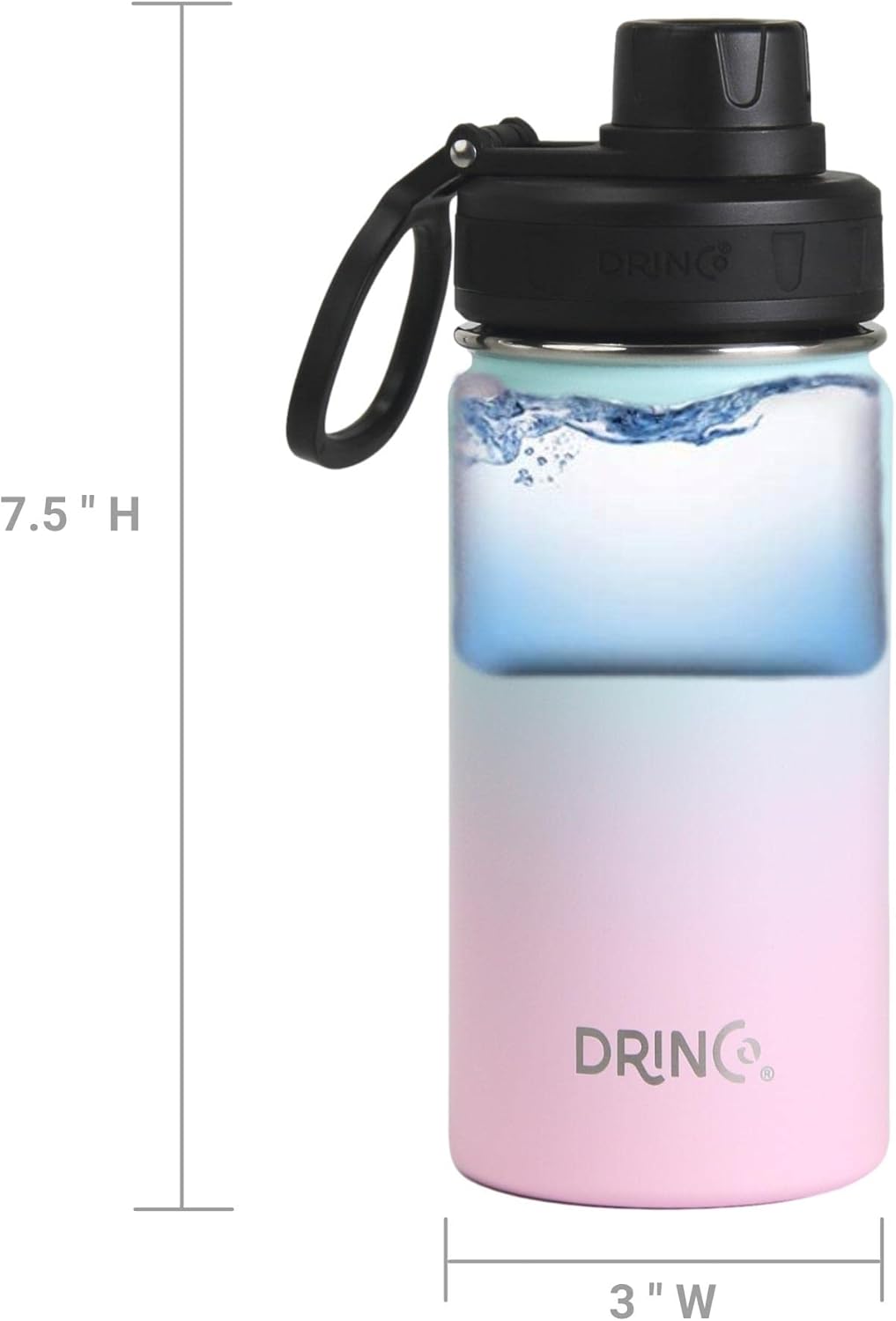 DRINCO Stainless Steel Water Bottle Spout Lid Vacuum Insulated Double Wall Water Bottle Wide Mouth