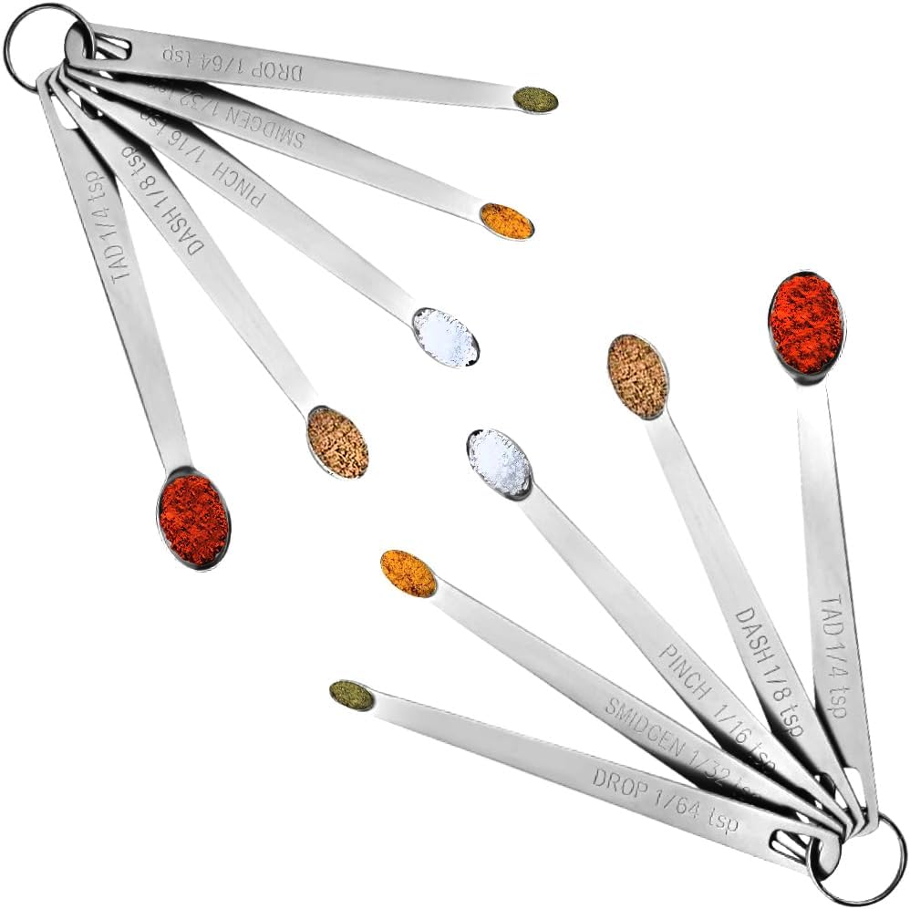 2 Pack Teaspoon Measuring Spoons, 1/4 tsp, 1/8 tsp, 1/16 tsp, 1/32 tsp, 1/64 tsp Mini Measuring