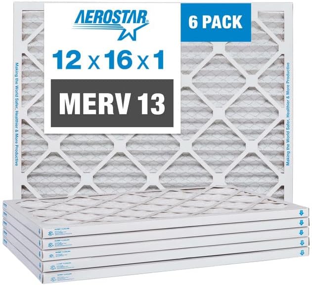 Aerostar 12x16x1 Air Filter MERV 13 (For Allergies, Dust, Lint, Mold, Pet Dander, Smoke, Smog &