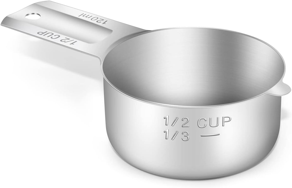 1PCS 1/2Cup (120ml, 4oz) Single Measuring Cup, Stainless Steel Measure Scoop, Metric and US