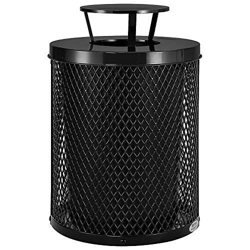 Global Industrial Outdoor Diamond Steel Trash Can with Rain Bonnet Lid and Plastic Liner, 36 Gallon