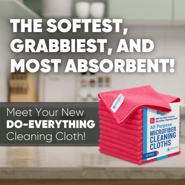 12" x 12" MW Pro Multi-Surface Microfiber Cleaning Cloths | Red - 12 Pack | Premium Microfiber