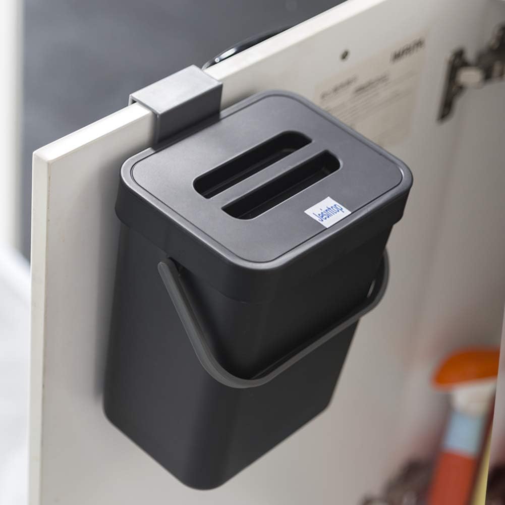 Compost Bin for Kitchen Countertop Under Sink,Bathroom Hanging Small Trash Can with Lid,Mountable