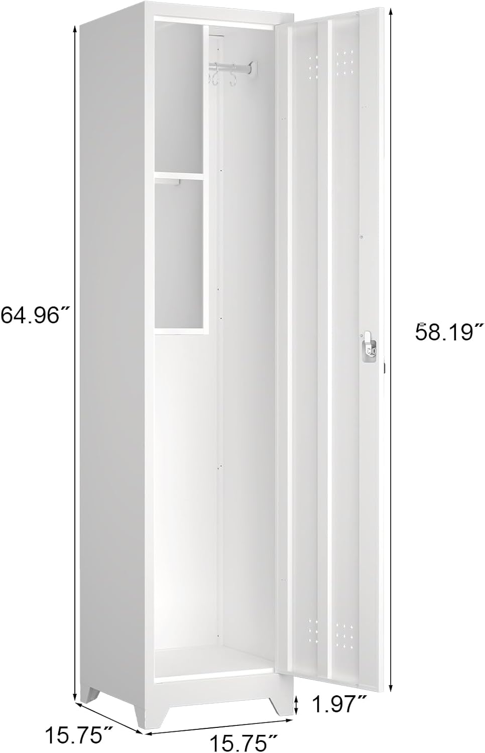 Slim Broom Storage Cabinets, Metal Cabinet with Shelves and Hanging Rod, 65" Utility Storage