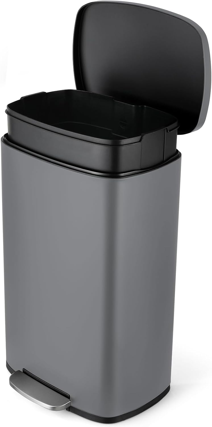8 Gal Kitchen Trash Can, 30L Recycling or Garbage Bin, Brushed Stainless Steel Waste Basket