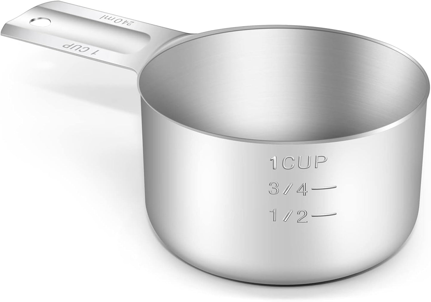 1PCS 1Cup (240ml, 8oz) Single Measuring Cup, Stainless Steel Measure Scoop, Metric and US