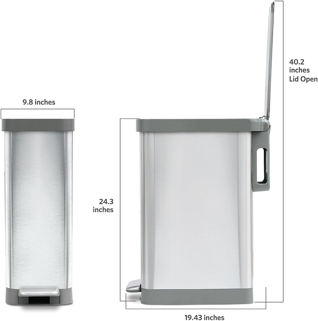 Glad Slim Trash Can with Clorox Odor Protection - Narrow Kitchen Garbage Bin with Soft Close Lid