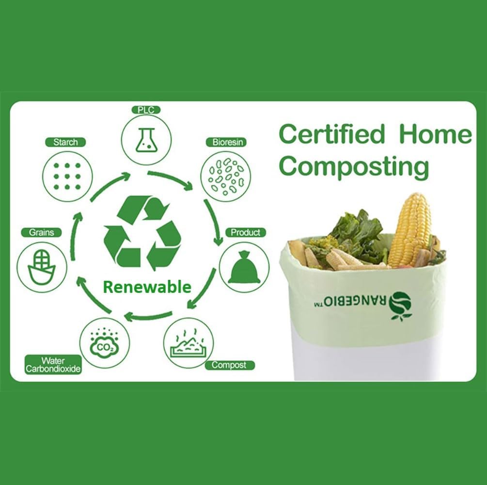 100% Compostable Trash Bags 13 Gallon Tall Kitchen, 100 Count, 0.9 Mil, Kitchen Compost Bags, Large