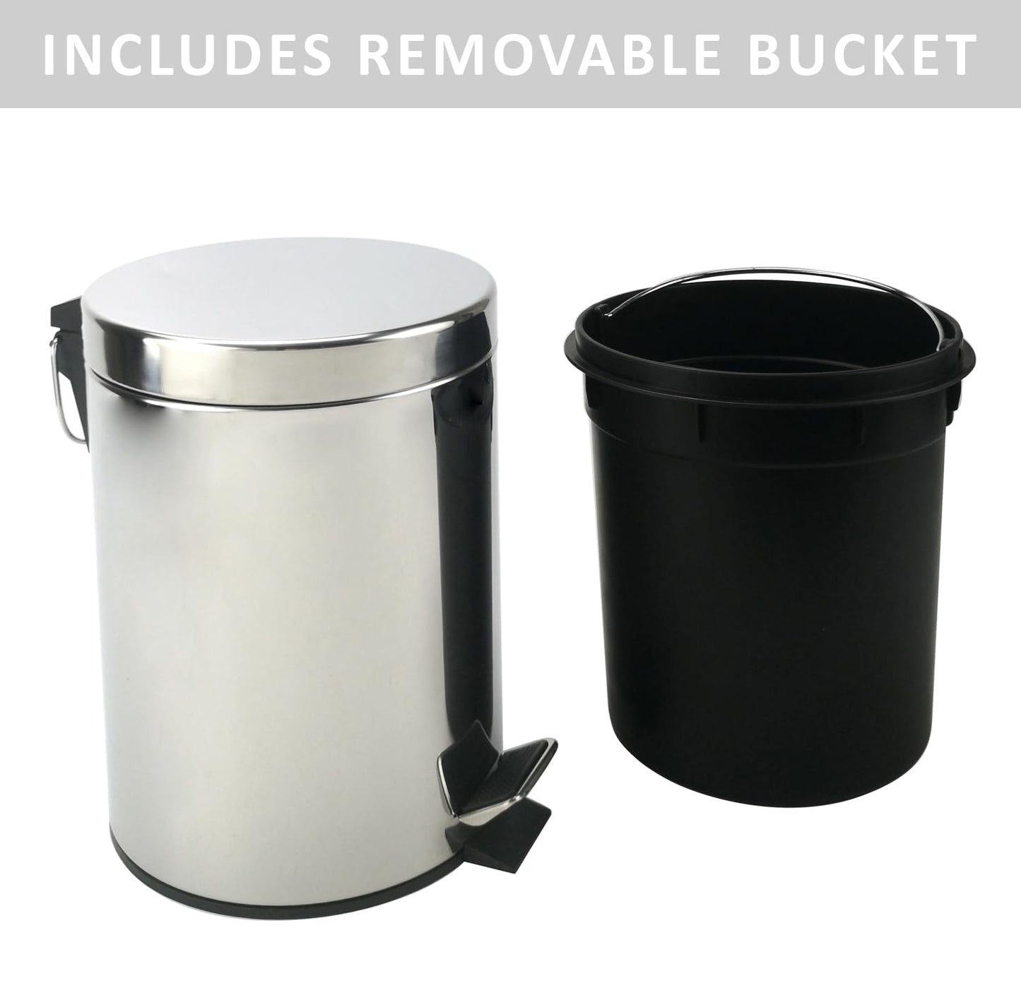 Stainless Steel Small Trash Can with Lid & Step Pedal - 5 Liters/1.3 Gallon Soft Close Waste Basket