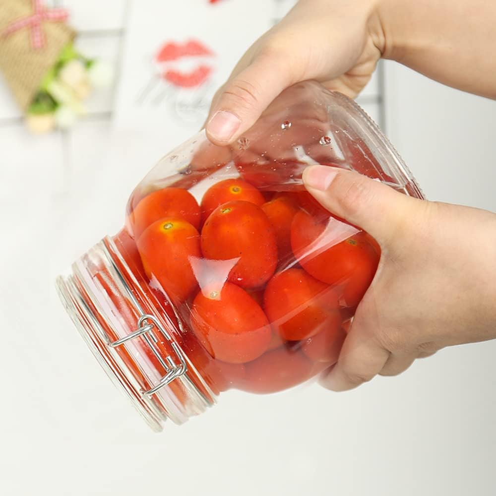 32oz Glass Food Storage Jars with Airtight Clamp Lids,Set of 4 Airtight Glass Canister Square