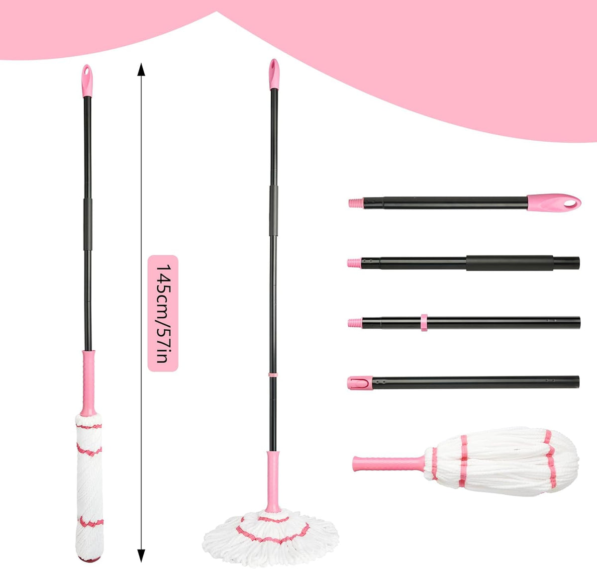 Self-Wringing Twist Mop for Floor Cleaning, 57” Long Handle Heavy Duty Microfiber Mop for Wet