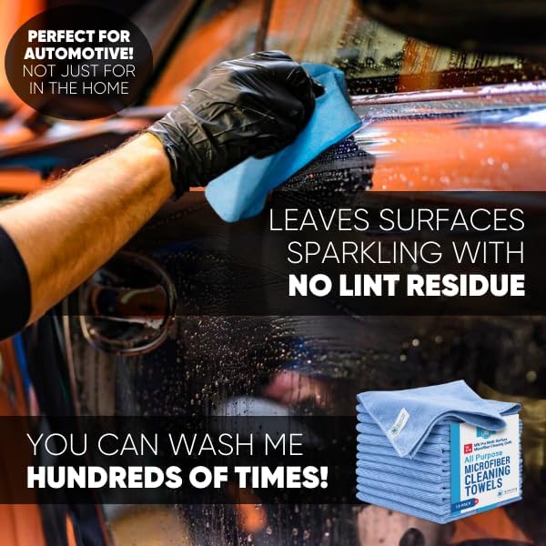 MW Pro Multi-Surface Microfiber Towel – 12 Pack | Premium Cleaning Cloth | Clean, Buff, Dust