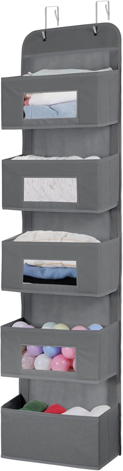 MAX Houser 5-Shelf Over The Door Hanging Organizer with 2 Metal Hooks, 5 Pocket Over The Door Wall