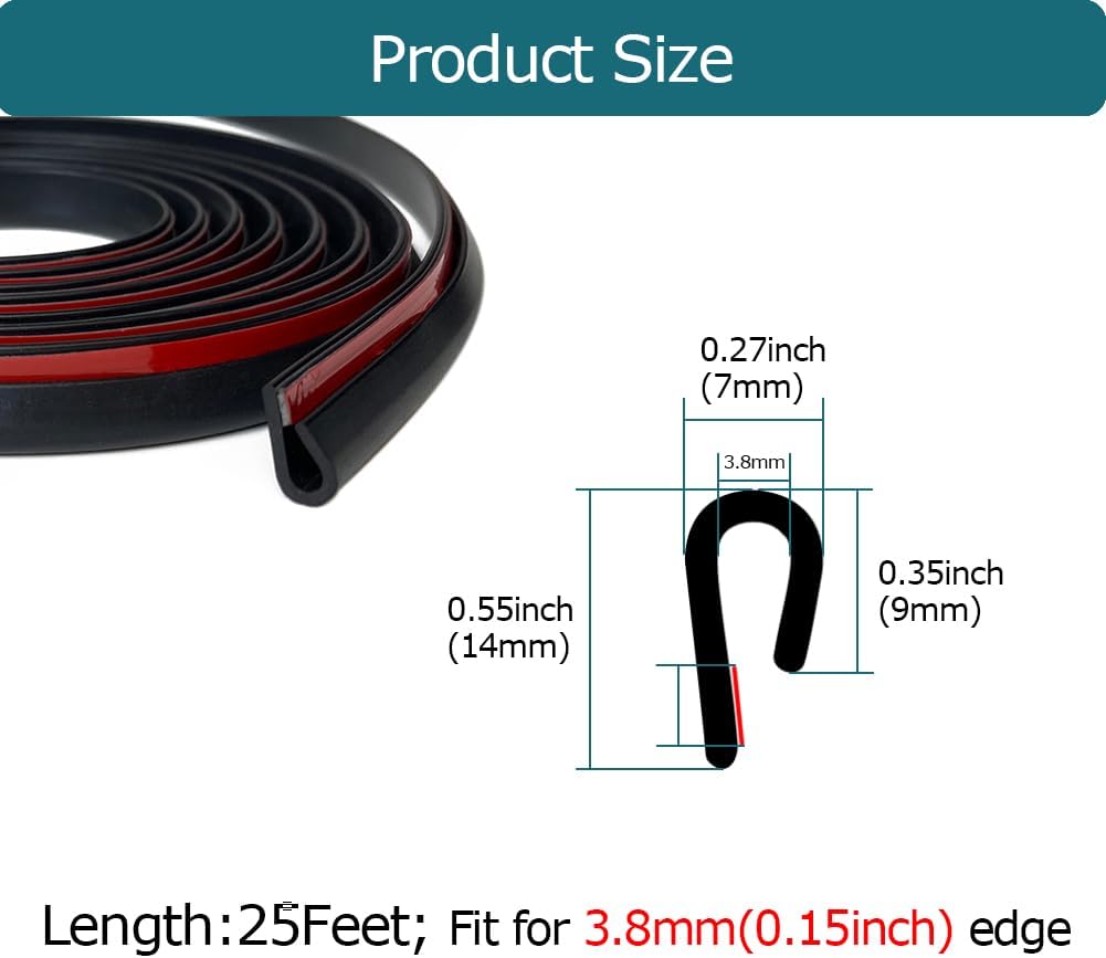 Rubber Edge Trim Black, U Channel Rubber Seal Strip with Self-Adhesive Tape, Metal Edge Protector