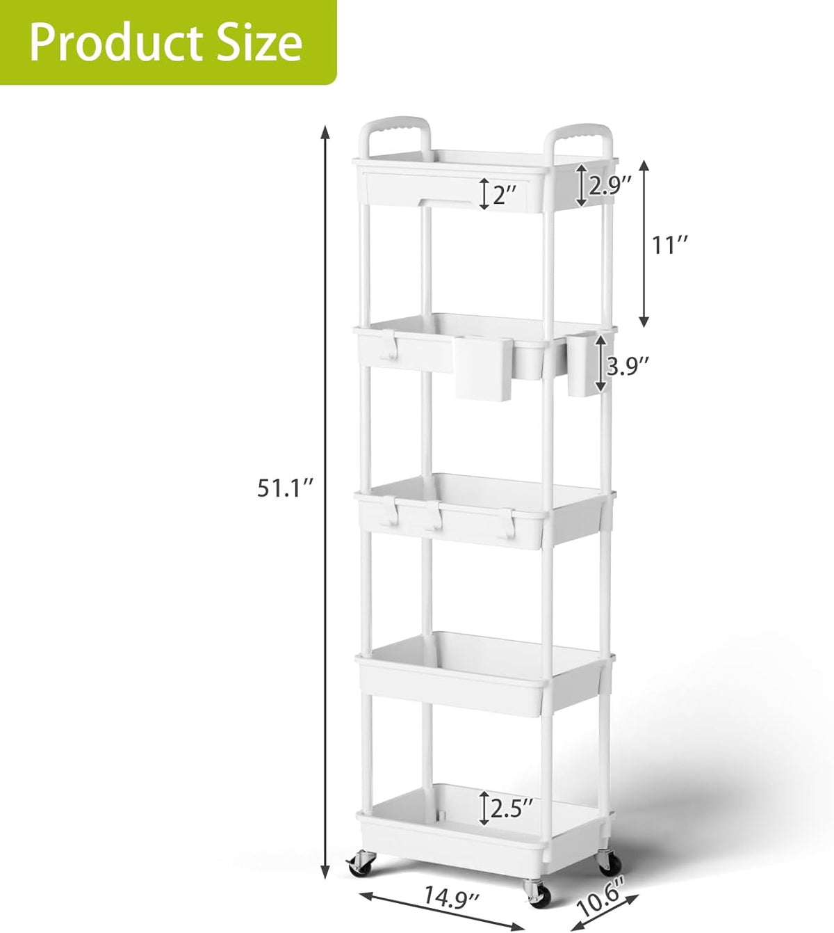 5 Tier Rolling Cart Organizer,Bathroom Cart Organizers with Wheels Laundry Room Organization Mobile