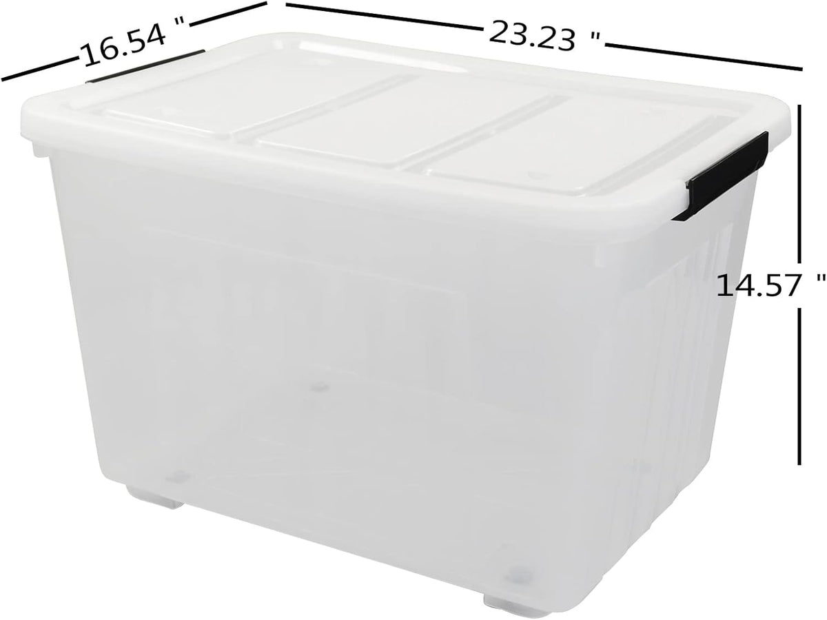 4 Packs 70L Large Plastic Storage Container with Wheels and Latching Lid, Stackable Storage