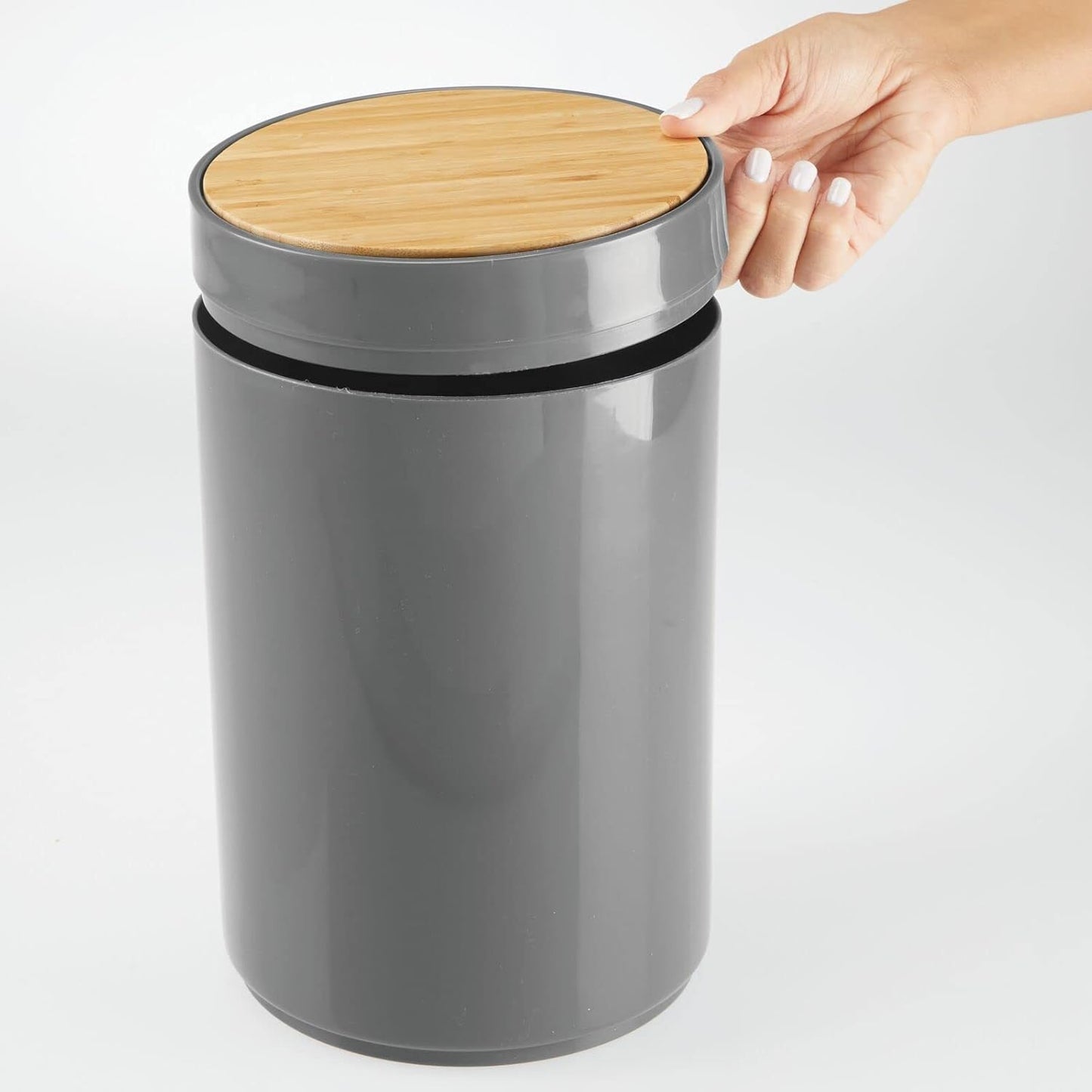 mDesign Plastic Round Trash Can Small Wastebasket - Garbage Bin Container with Swing-Close Lid