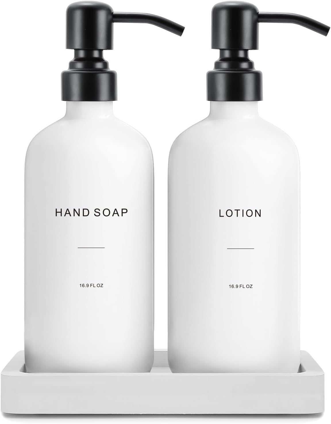 White Soap Dispenser Set, Contains Hand and Lotion Dispenser with Pump. Perfect for Guest Bathroom