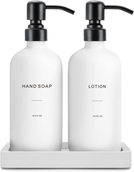 White Soap Dispenser Set, Contains Hand and Lotion Dispenser with Pump. Perfect for Guest Bathroom