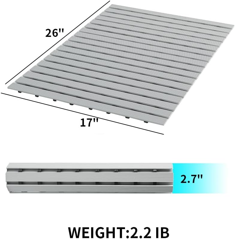 PADOOR Shower-Mat Non Slip, Heavy Duty Bathtub-Mat Curlable Quick Drain Sturdy Bath Tub Mat Without