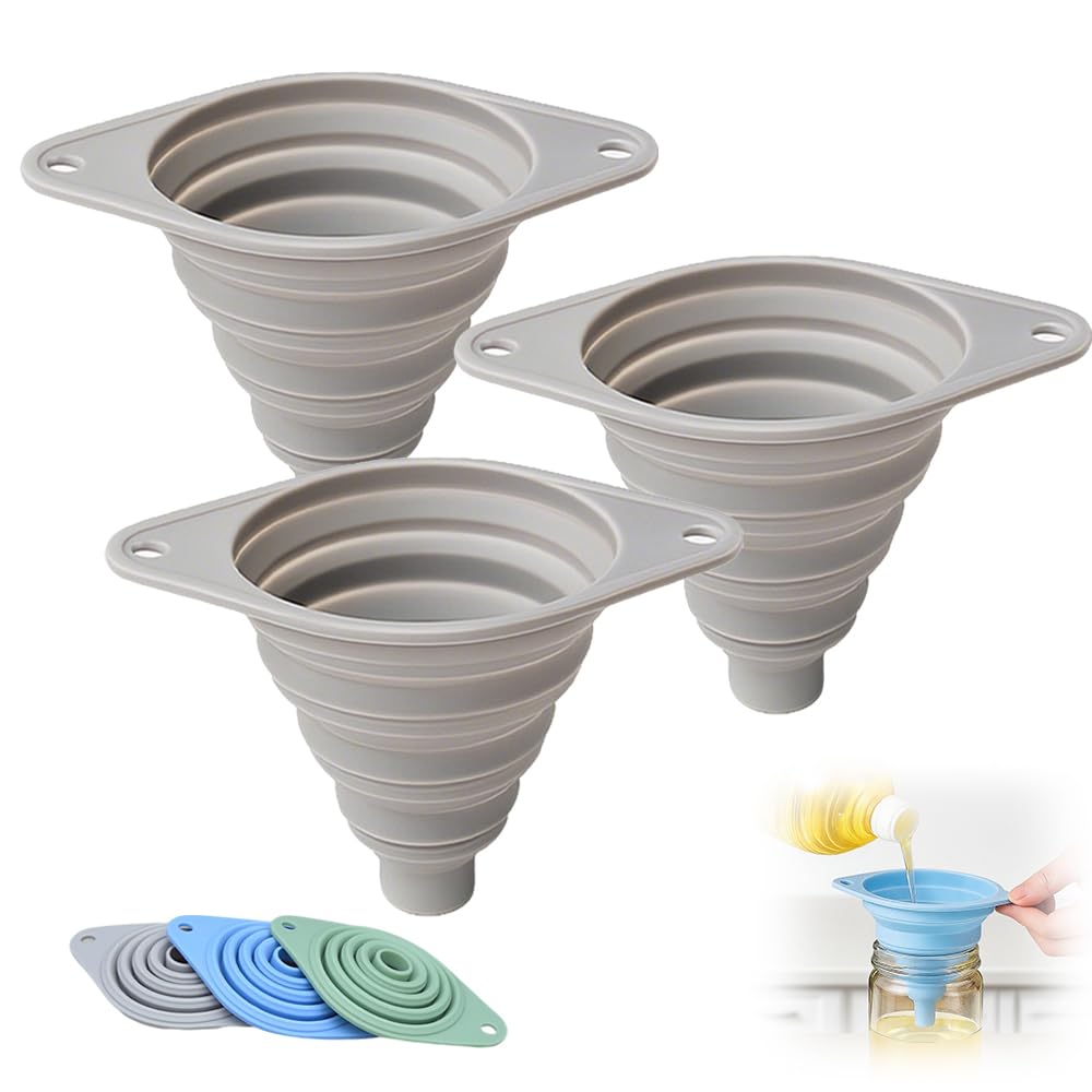 Kitchen Funnel Set 3 Pack, Collapsible Silicone Funnels for Filling Water Bottles & Small Bottles |