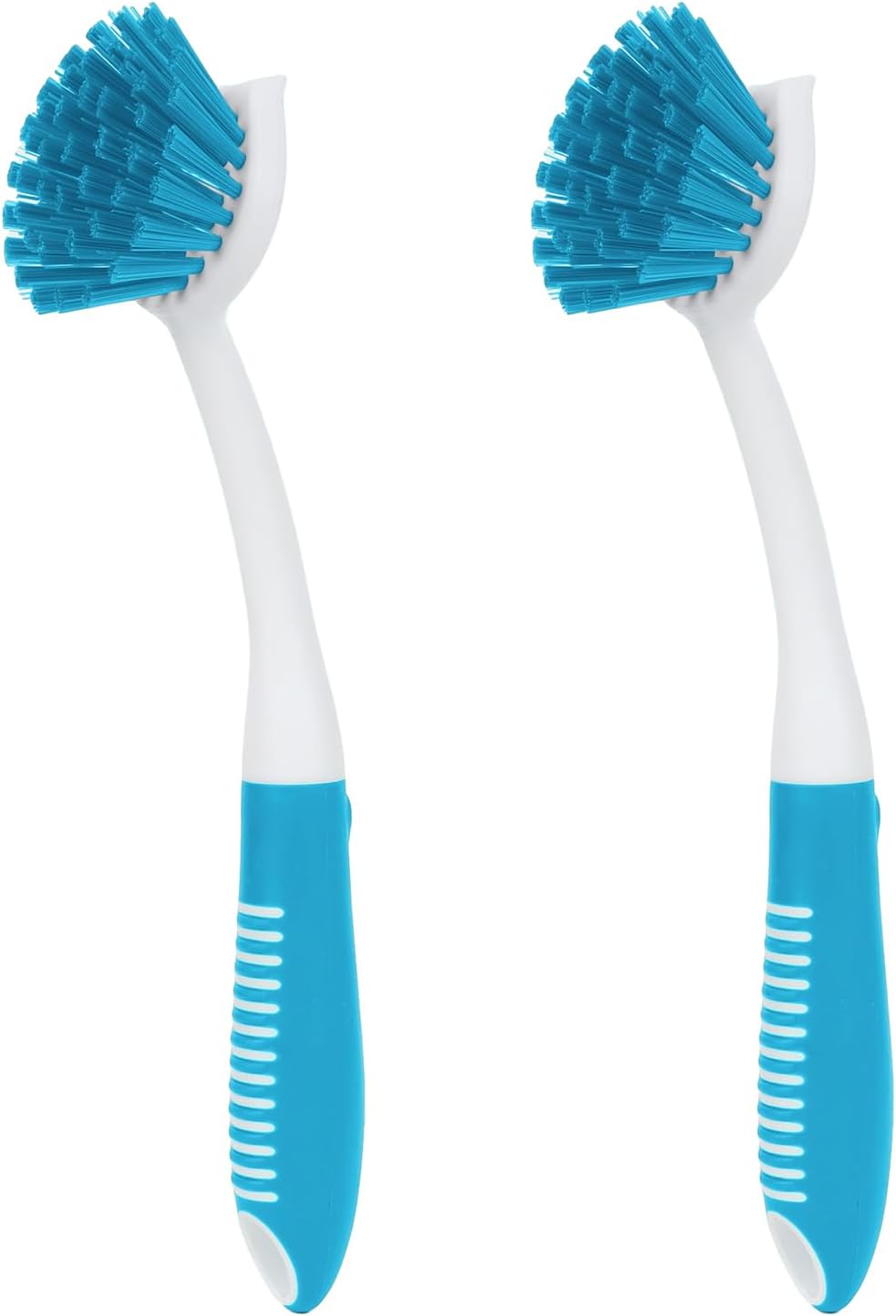Dish Brush with Handle, 2 Pack Scrub Brushes with Built-in Scraper for Cleaning Kitchen, Pots, Pans