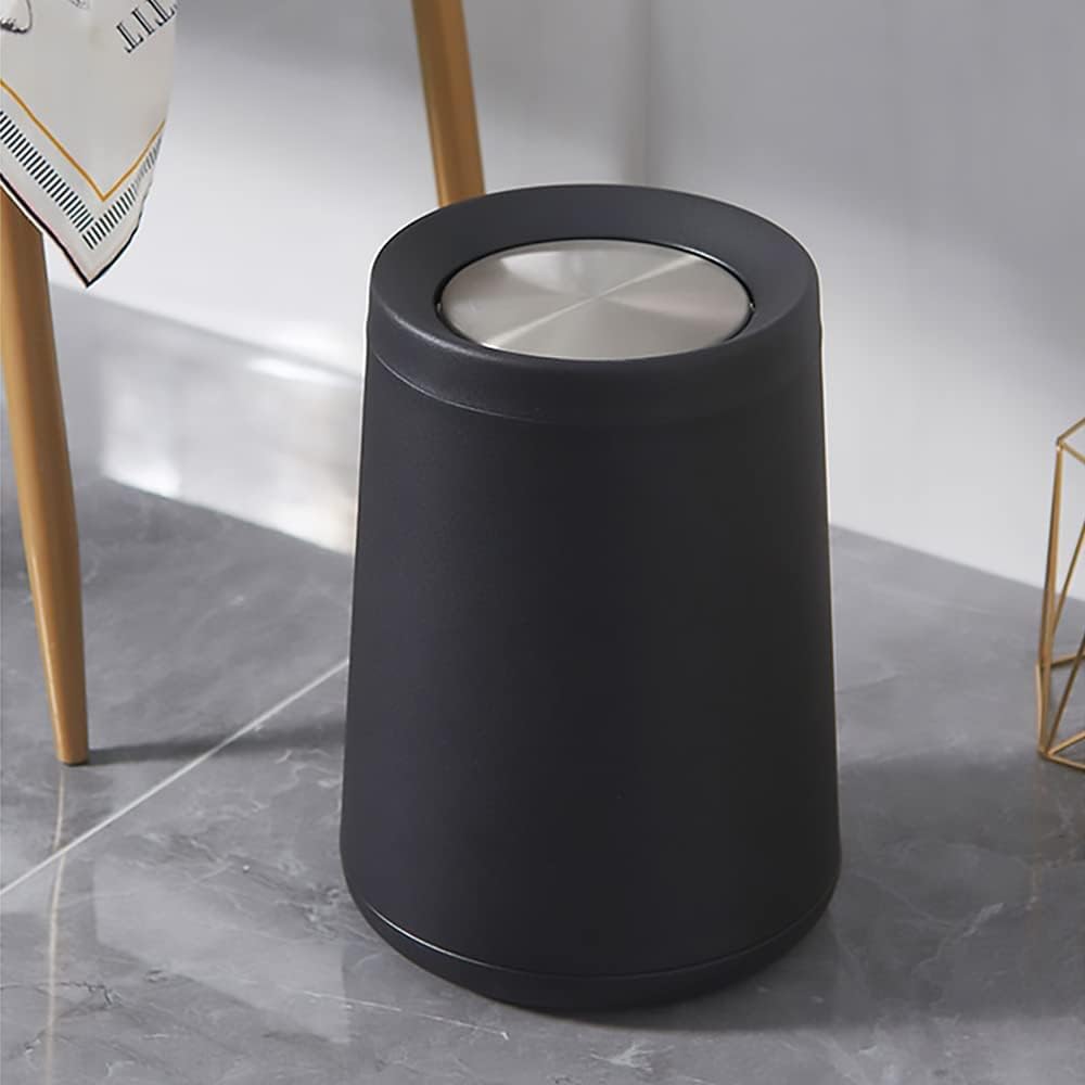 10 L/2.6 Gallon,Matte Black Bathroom Trash Can,Metal Garbage Can with Flipping Lid,for Bathroom