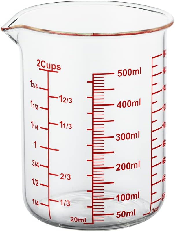High Borosilicate Glass Measuring Cup-V-Shaped Spout，Glass Measuring Beaker for Kitchen or