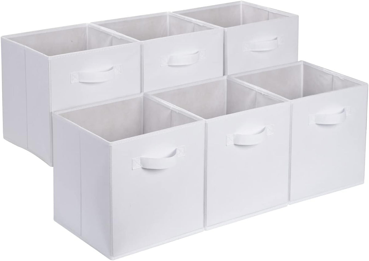 Amazon Basics Collapsible Fabric Storage Cubes Organizer with Handles, Sturdy, White