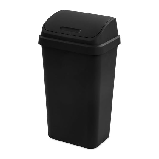 Sterilite 8-Pack Swing Top Wastebasket, Sleek Square Profile Trash Can, 13 Gallon, Black - Modern