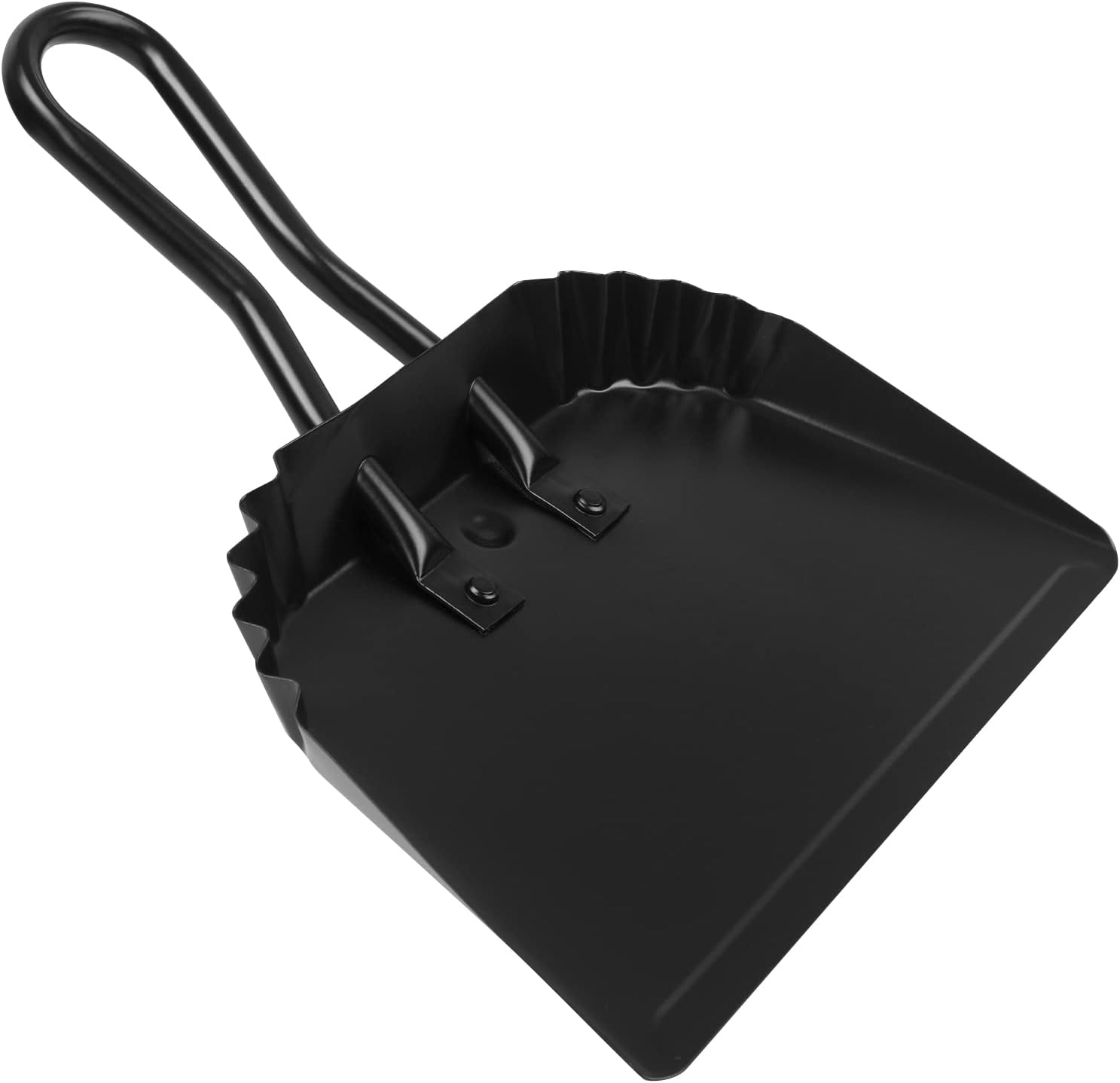 Heavy Duty Black Metal Dust Pan -Handheld Dustpan with Handle, Stainless Steel Large Dustpans with