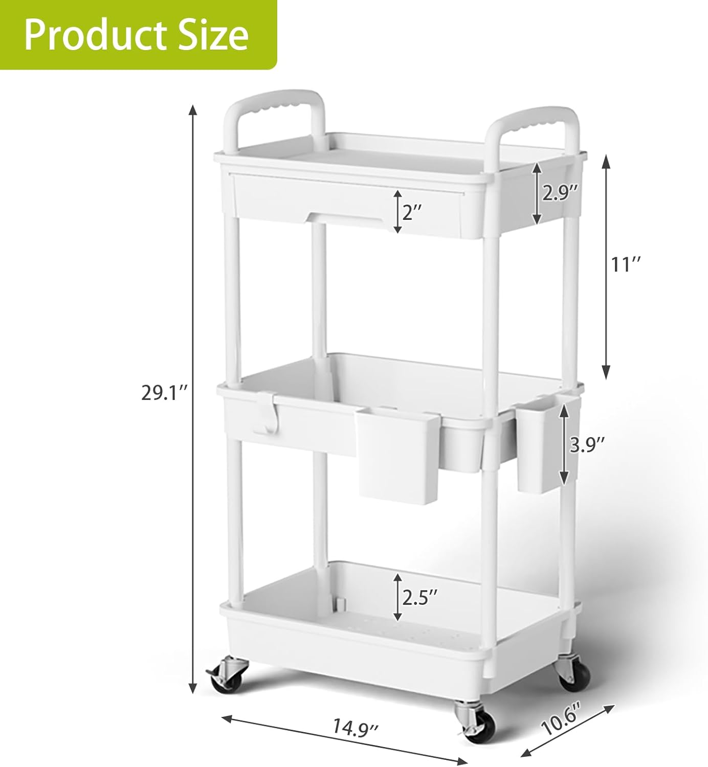 3 Tier Rolling Cart Organizer,Laundry Room Bathroom Organizers and Storage Office Shelves Mobile