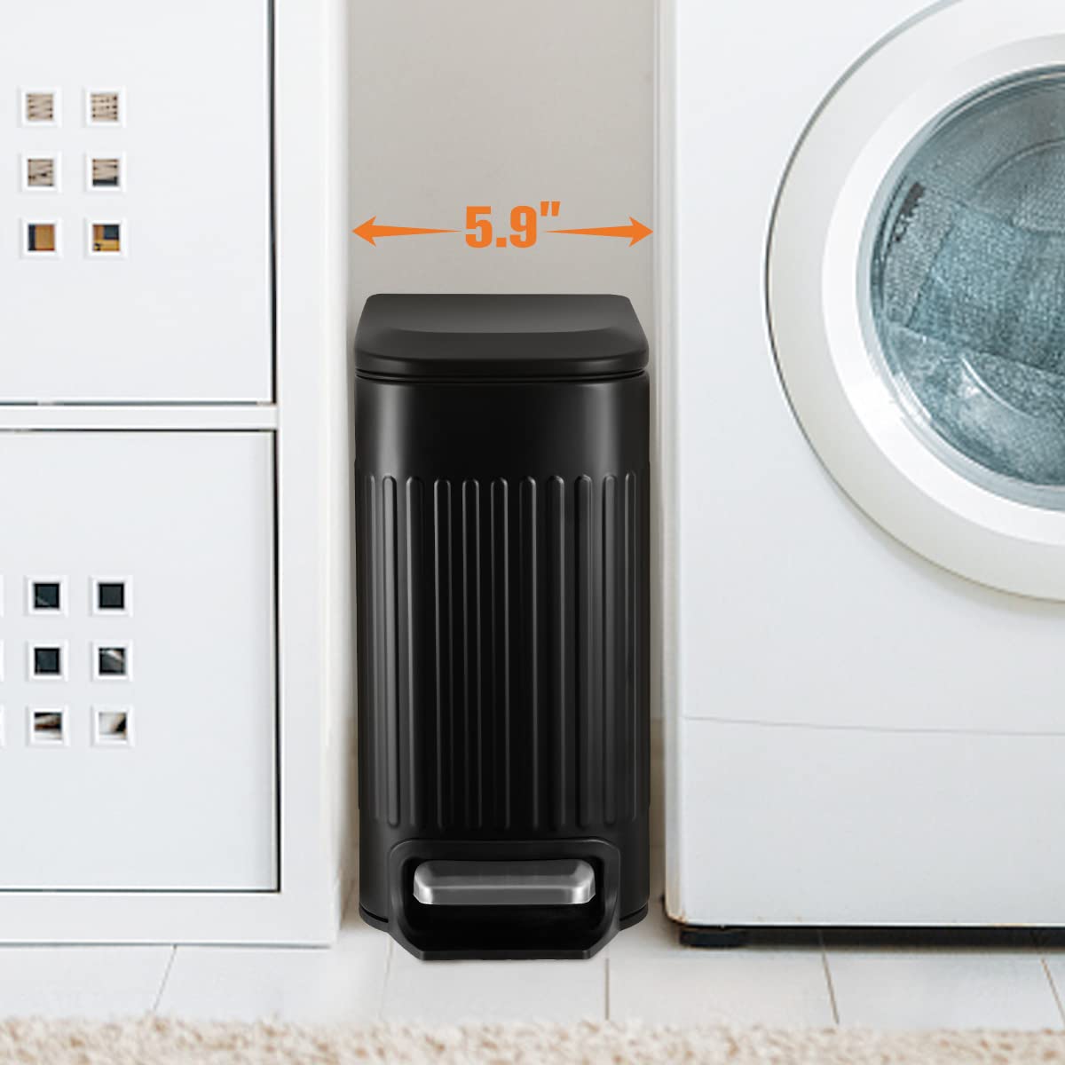 TrashAid Small Black Bathroom Trash Can with Lid Soft Close, 6 Liter / 1.6 Gallon, Stainless Steel