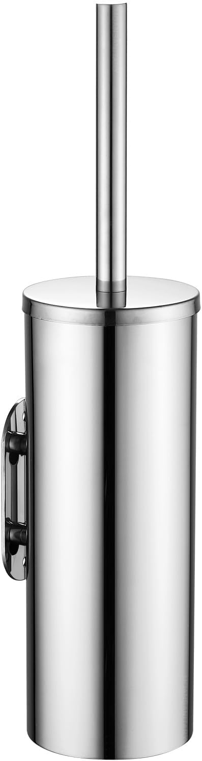 Toilet Brush and Brush Holder, Stainless Steel No-Punch Hook Base Dual Purpose Toilet Brush Holder