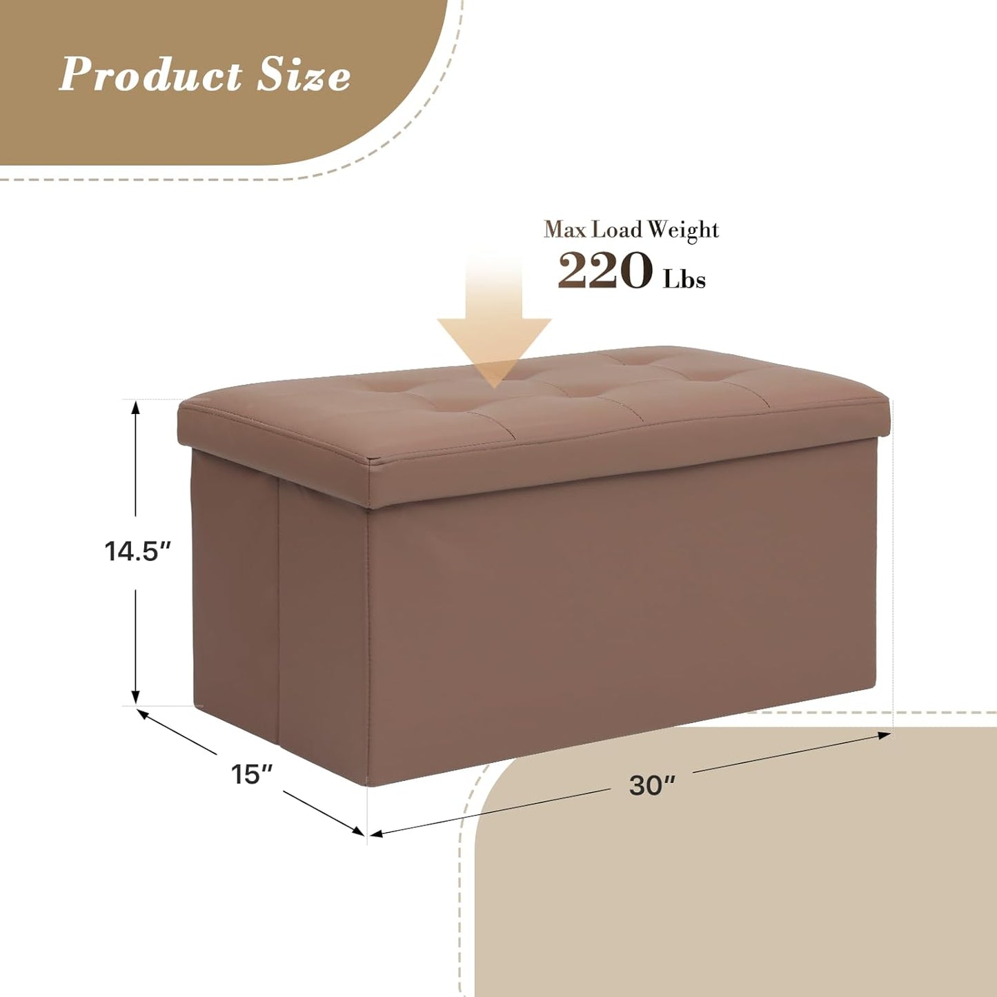 Athena Collection 30" Storage Ottoman Bench Folding Bench with 90L Hidden Storage, Large End of Bed