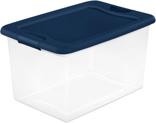Sterilite 18-Pack Color Program, Large Clear Plastic Storage Bins with Lids, 64 Quart, Blue