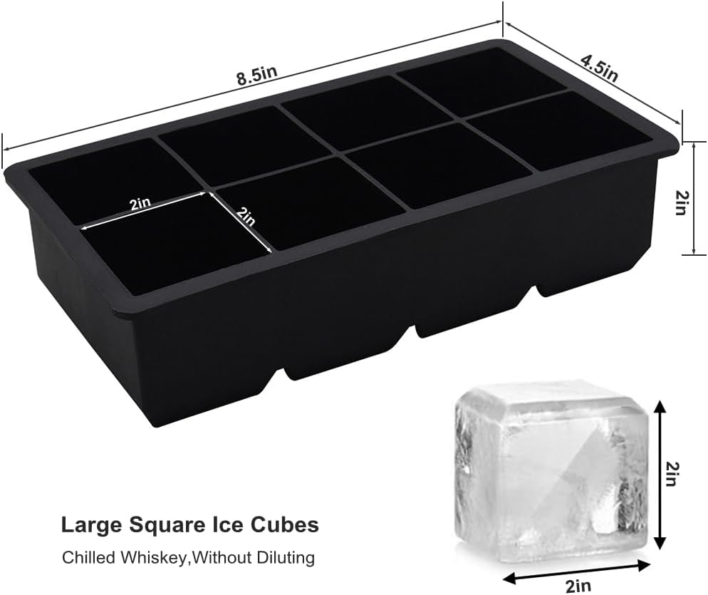 Bangp Large Ice Cube Tray for Whiskey,2 Pack Stackable Big Ice Cube Molds Make 16 Big Whiskey Ice