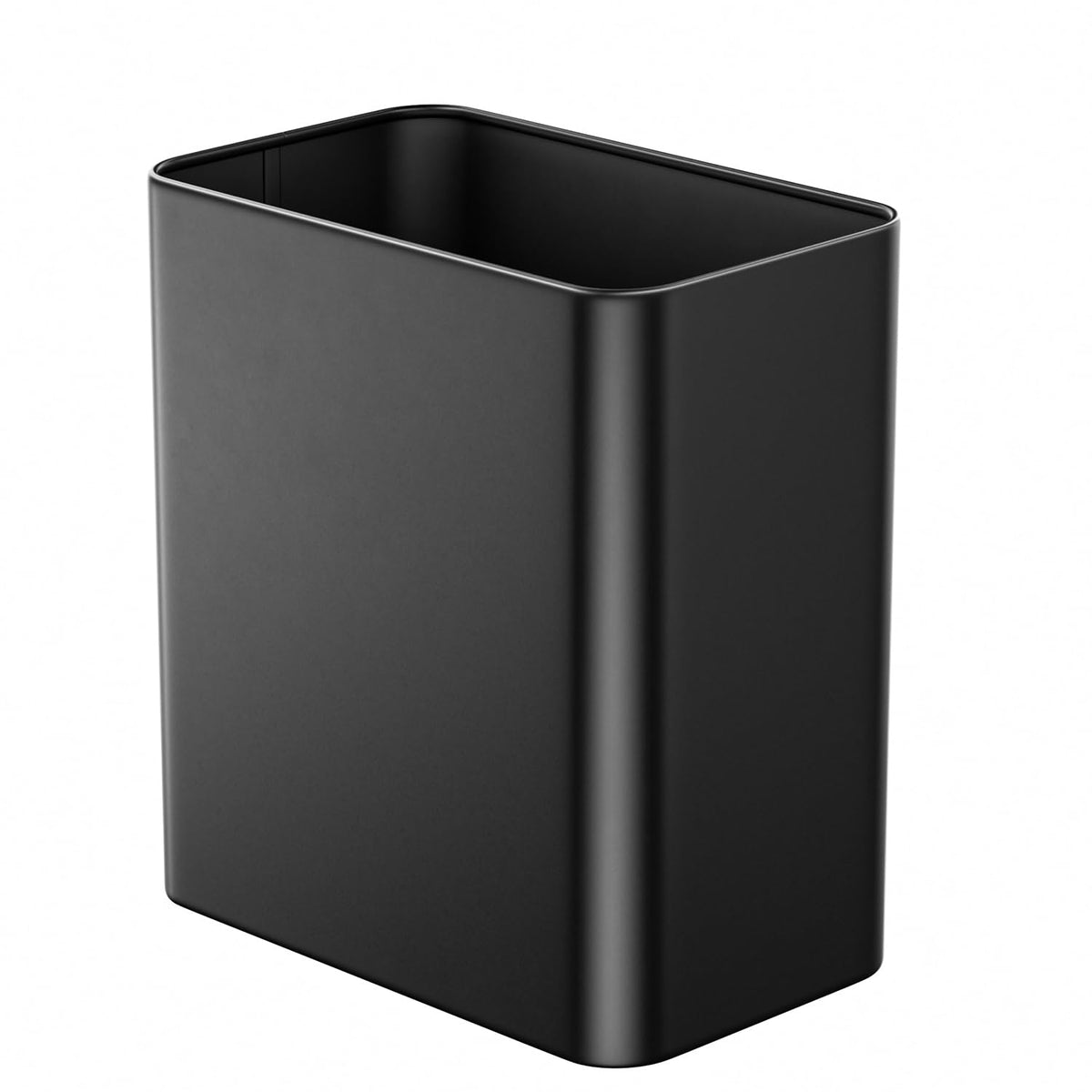 Small Bathroom Trash Can 2.4 Gallon Wastebasket, Slim Metal Garbage Can Matte Black Stainless Steel
