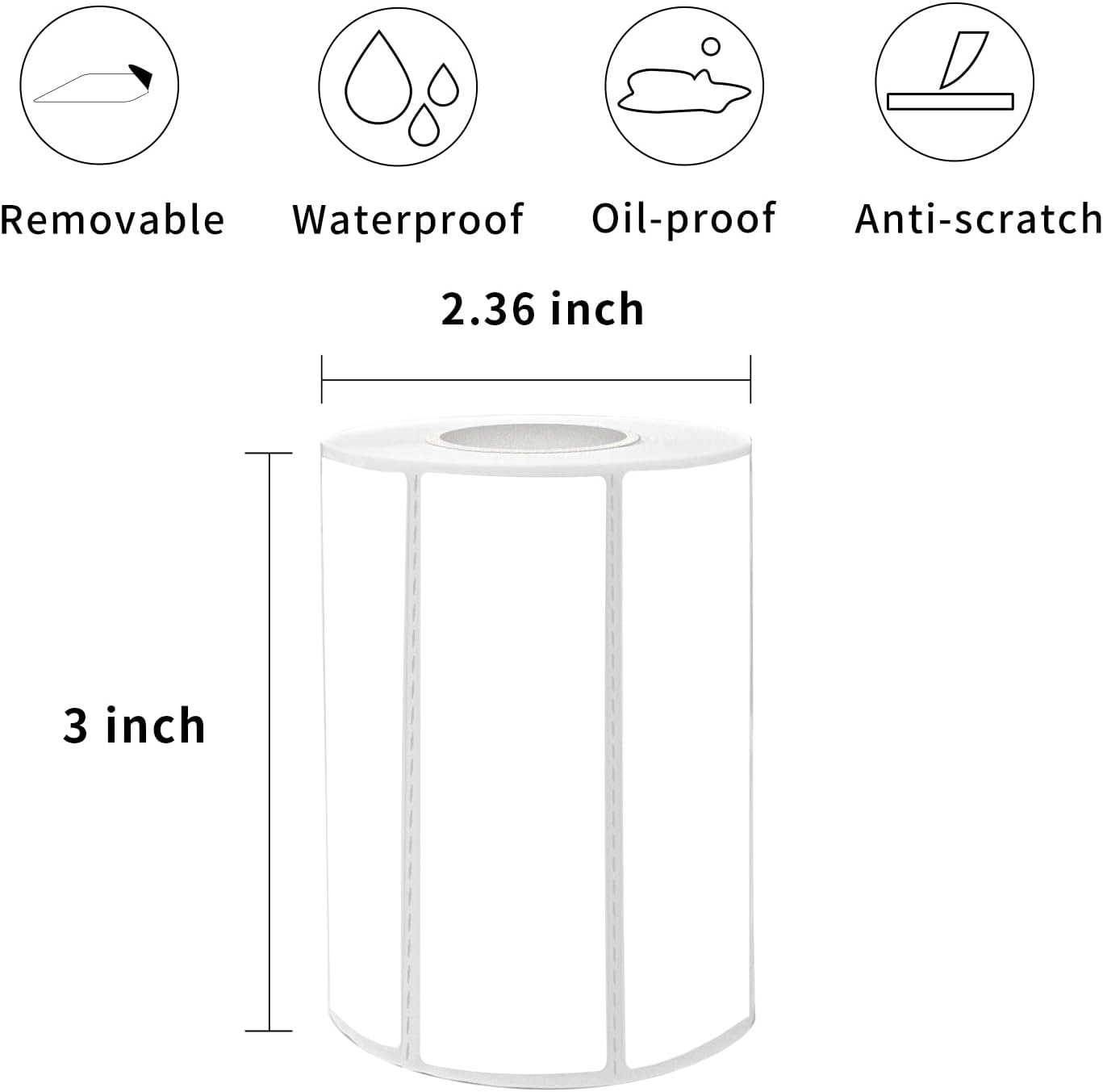 1×3 Inch White Removable Thermal Labels,Waterproof Thermal Label Stickers,600 Sheets per Roll with