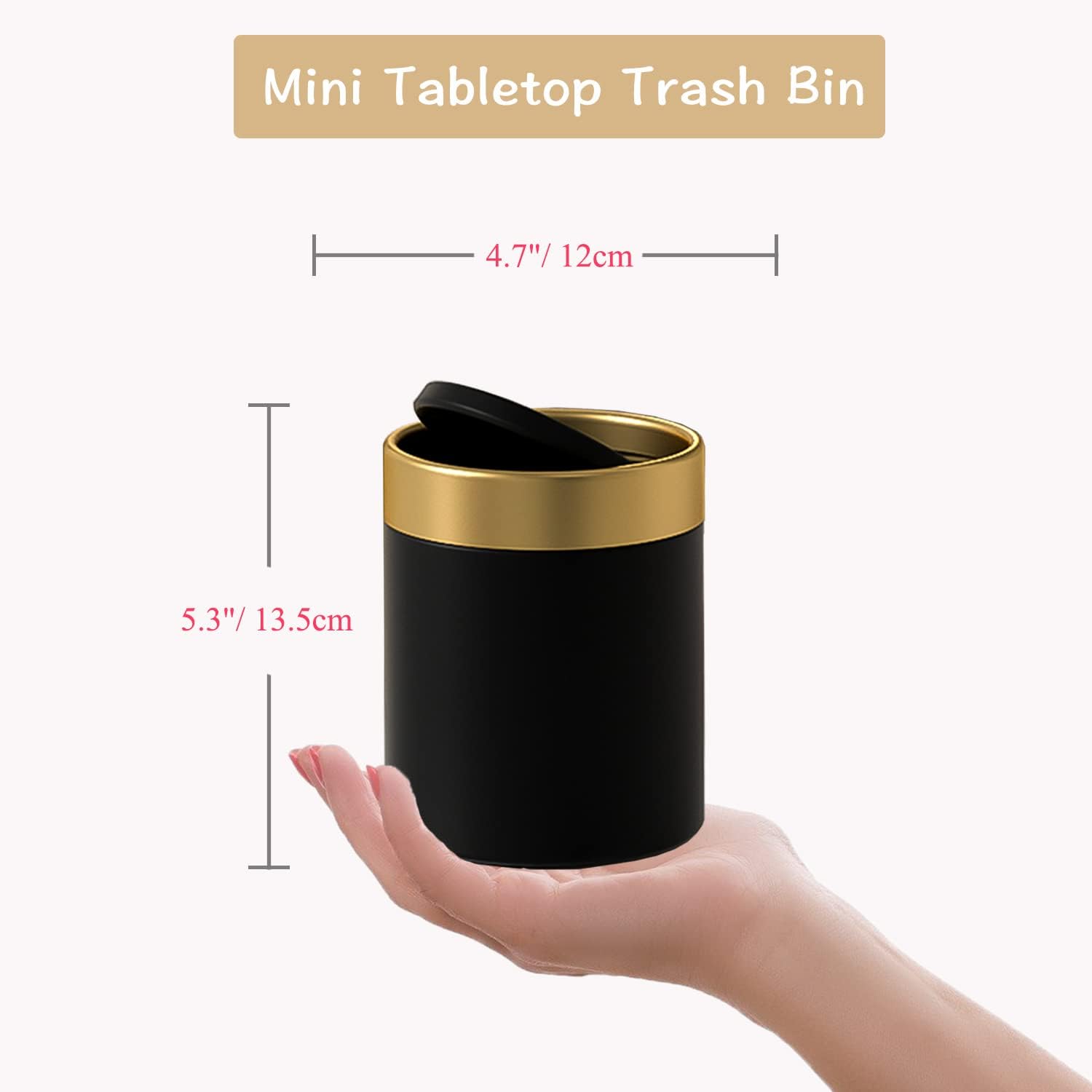 Mini Trash Can with Lid, Metal Small Tiny Mini Trash Bin Can, Mini Countertop Trash Cans for Desk