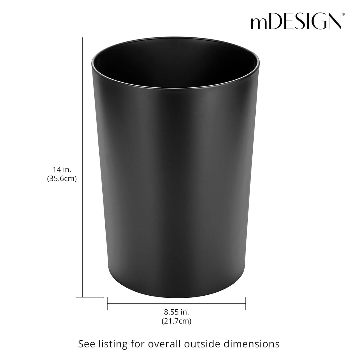 mDesign Stainless Steel Round Metal Trash Can, Small 4 Gallon Wastebasket, Garbage Basket Bin for