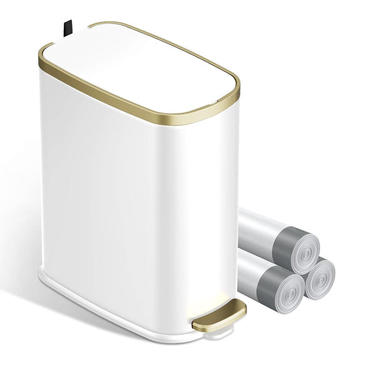 KUK Small Bathroom Trash Can with Lid Soft Close, Step Pedal, 2.4 Gal Stainless Steel Garbage Can