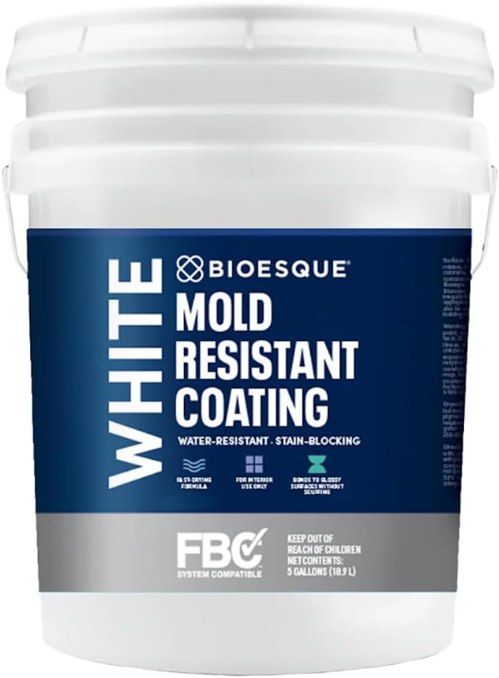 Bioesque Mold Resistant Coating, Water-Resistant, Stain-Blocking, Fast-Drying Formula, White, 5