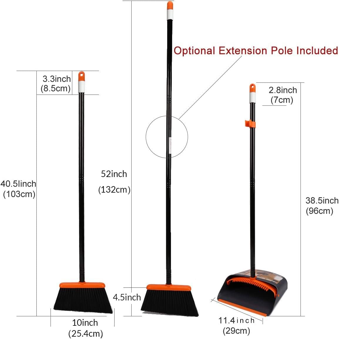 TreeLen Broom and Dustpan Set with 52" Long Handle for Home Kitchen Room Office Lobby Floor Use