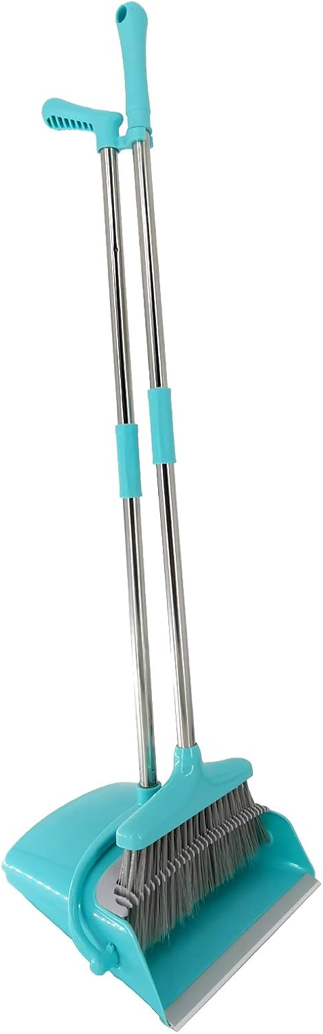 Extendable Long Handle Broom and Dustpan Set, Stainless Lightweight Upright Standing Broom and