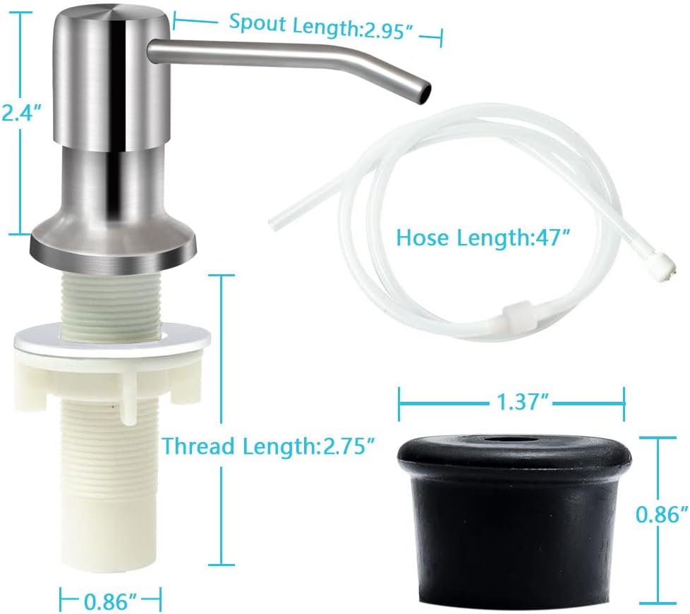 Soap Dispenser for Kitchen Sink, Brushed Nickel Countertop Soap Dispenser Pump, 47" Silicone